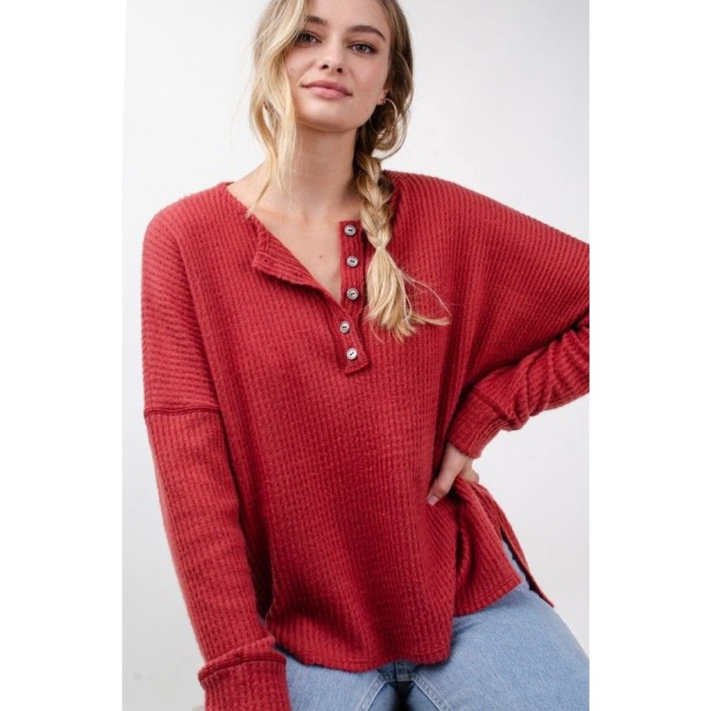 Waffle Knit Long Sleeve Top - Picture 2 of 6